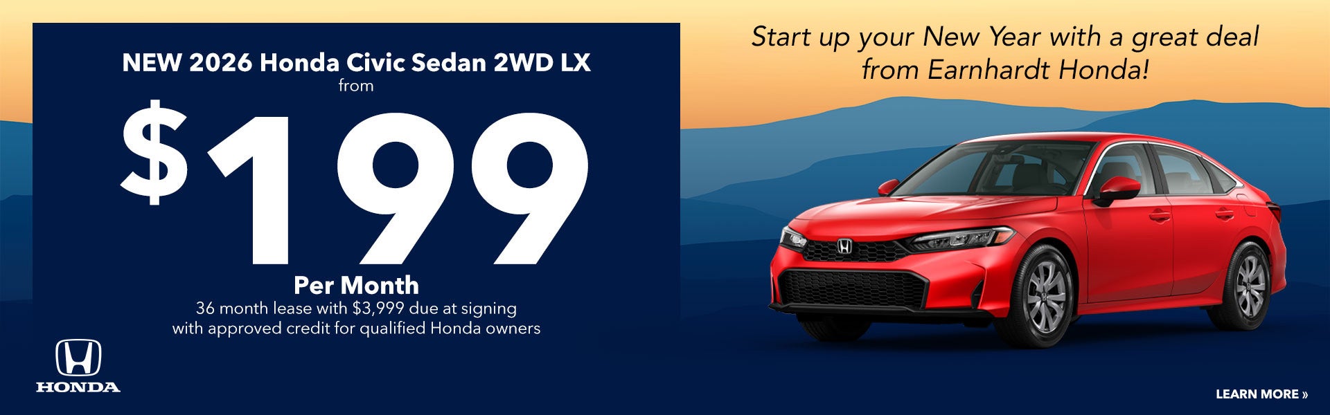 Lease a New Civic Sedan for just $199/month